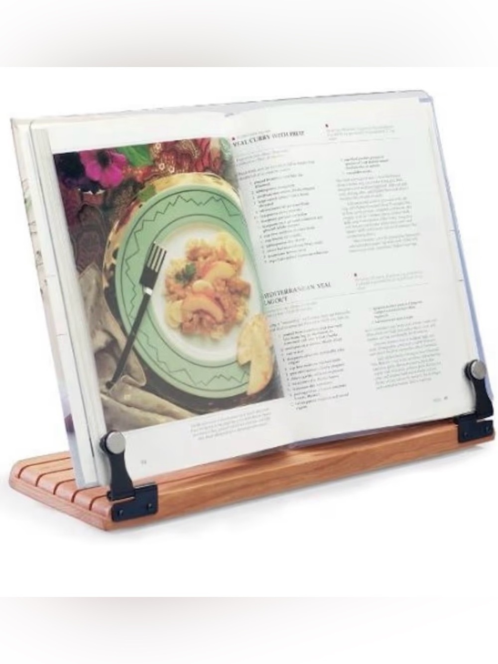 Deluxe Large Cookbook Holder - Acrylic Shield With Cherry Wood Base